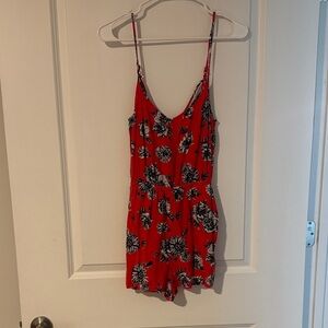 H&M Red and Black Floral Romper
